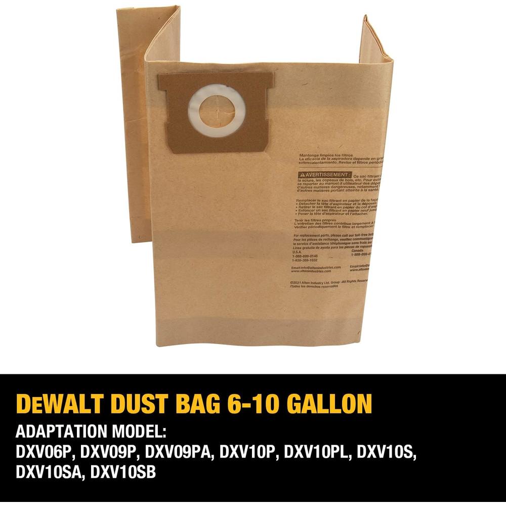 DEWALT DXVA19-4101 Dust Bag, Fit for 6-10 Gallon Wet/Dry Vacuum Cleaners, Compatible with DeWalt DXV06P DXV09P DXV09PA DXV10P D