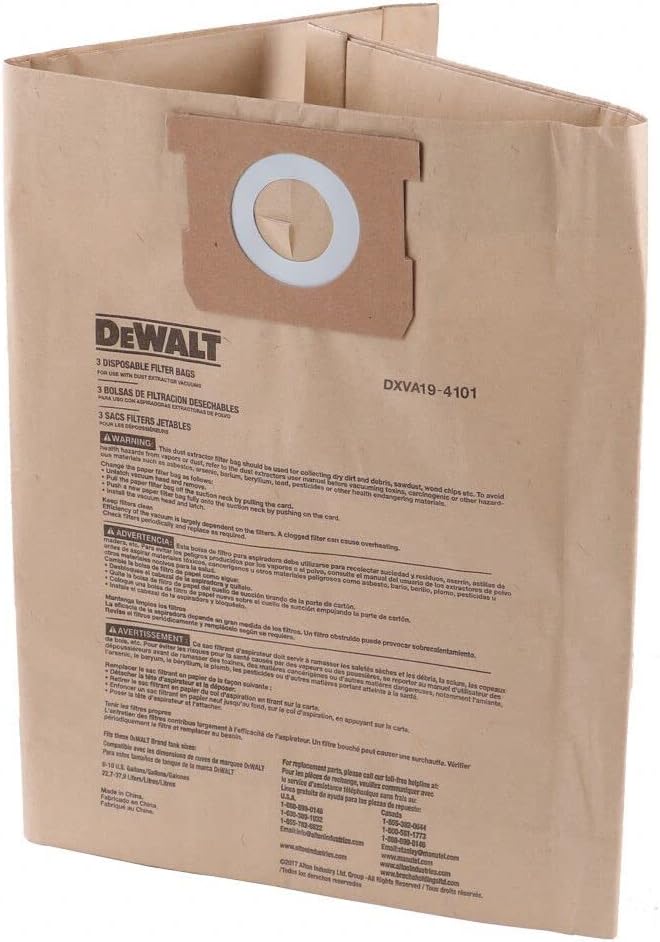 DEWALT DXVA19-4101 Dust Bag, Fit for 6-10 Gallon Wet/Dry Vacuum Cleaners, Compatible with DeWalt DXV06P DXV09P DXV09PA DXV10P D