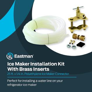 EASTMAN Ice Maker Installation Kit with Brass Inserts, 1/4 Inch  Compression, 25 ft Polyethylene Ice Maker Connectors, White, 48362
