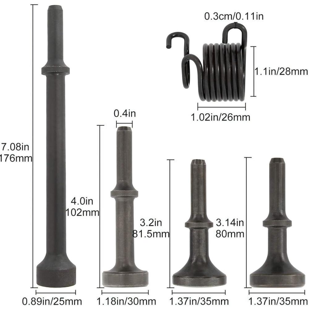 Dele 5 Pcs Air Hammer Bits Set, 0.401 Shank Smoothing Pneumatic Air Hammer Pneumatic Chisel Bits Tools Kit, Extended Length Hammer T