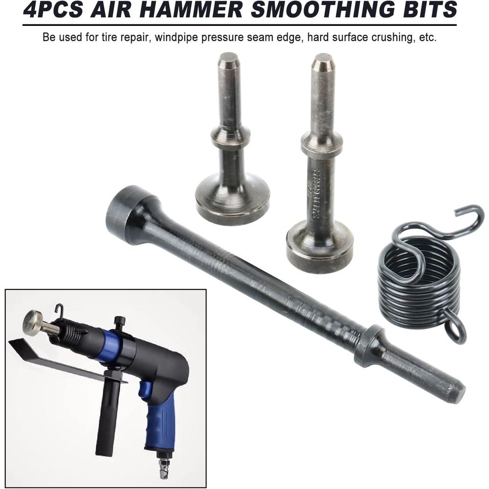freebirdtrading FreeTec 4Pcs Pneumatic Air Hammer Bits Set, Smoothing Pneumatic Air Chisel Drill Bits Tool Kit with Spring