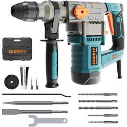 GLORITY 1-1/4 Inch SDS-Plus 13Amp Rotary Hammer Drill with Safety Clutch 4 Functions, Variable Speed Hammer Drills for Concrete Drill