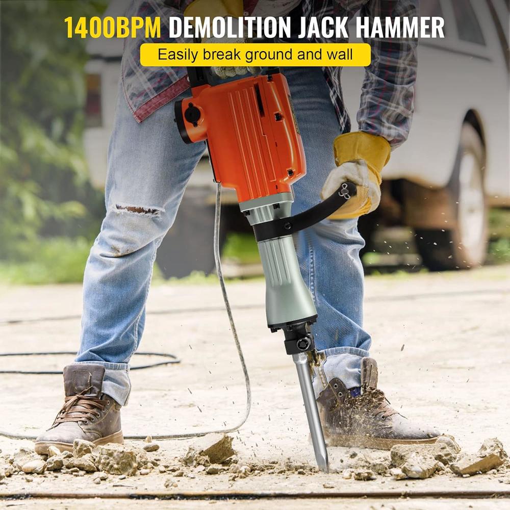 VEVOR Demolition Jack Hammer 3600W Jack Hammer Concrete Breaker 1400 BPM Heavy Duty Electric Jack Hammer 4pcs Chisels Bit w/Gloves