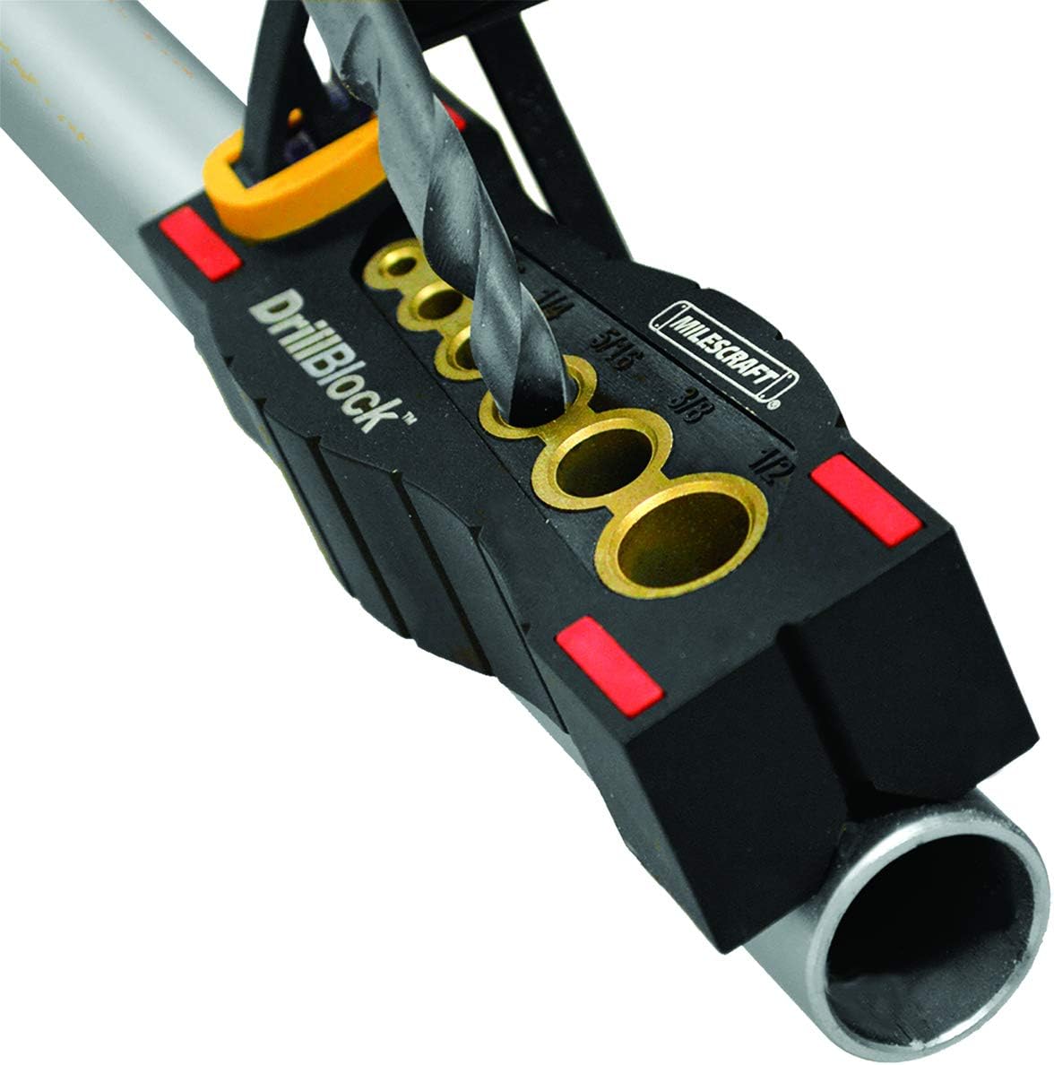 Milescraft 1312 DrillBlock Handheld Drill Guide - Perfect 90(degree) Drilling - 6 Steel Bushings - Anti-Slip - V-Drill Guide - Works on Fl