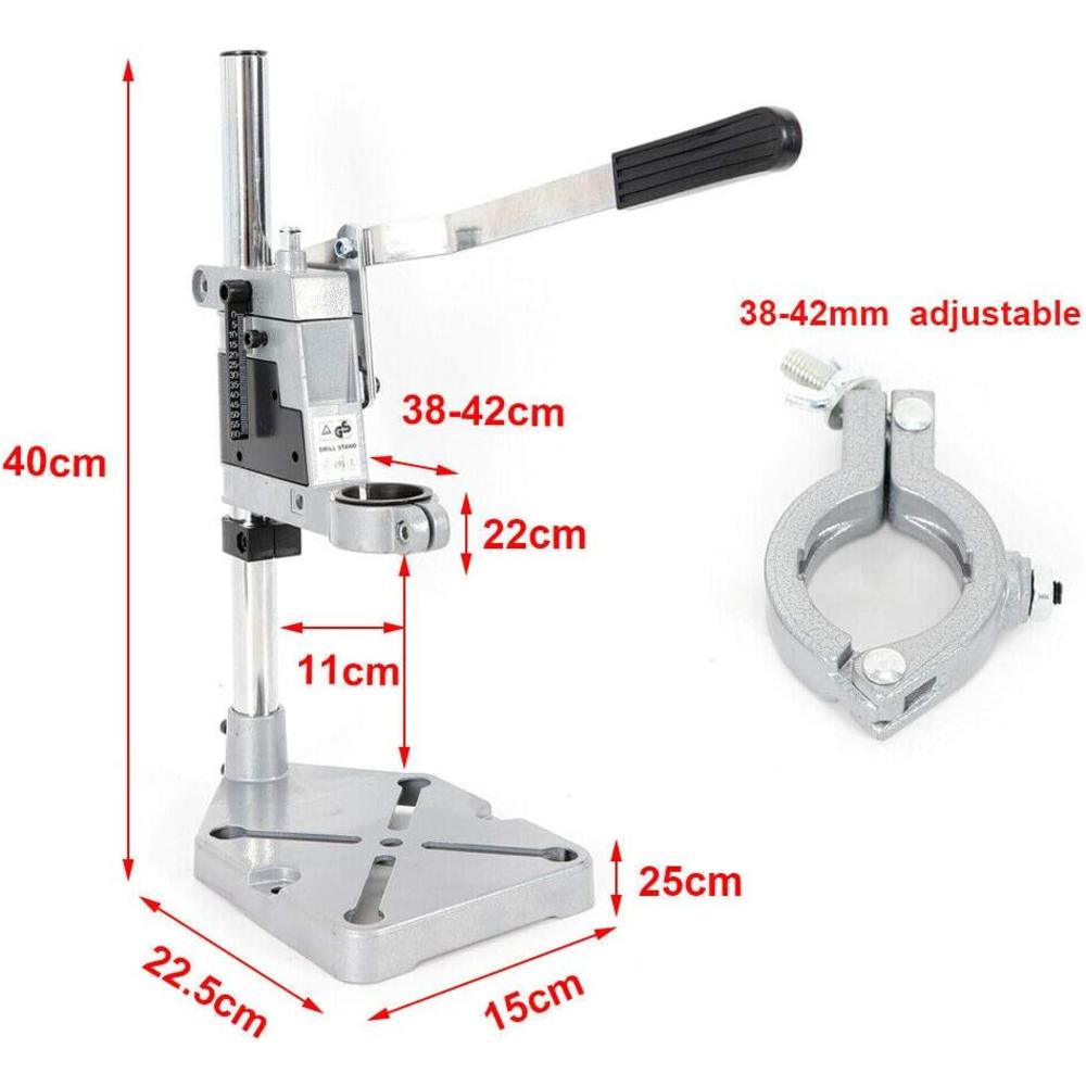nice choose Bench Drill Press Stand, Heavy Duty Electric Adjustable Double Hole Drill Holder Clamp Bracket Drill Grinding Rack Stand Hanger