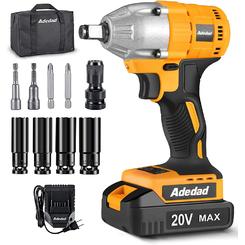 Adedad 20V Cordless Impact Wrench 1/2 inch, Brushless, 240 ft-lbs High Torque 2900 RPM Impact Gun with Charger