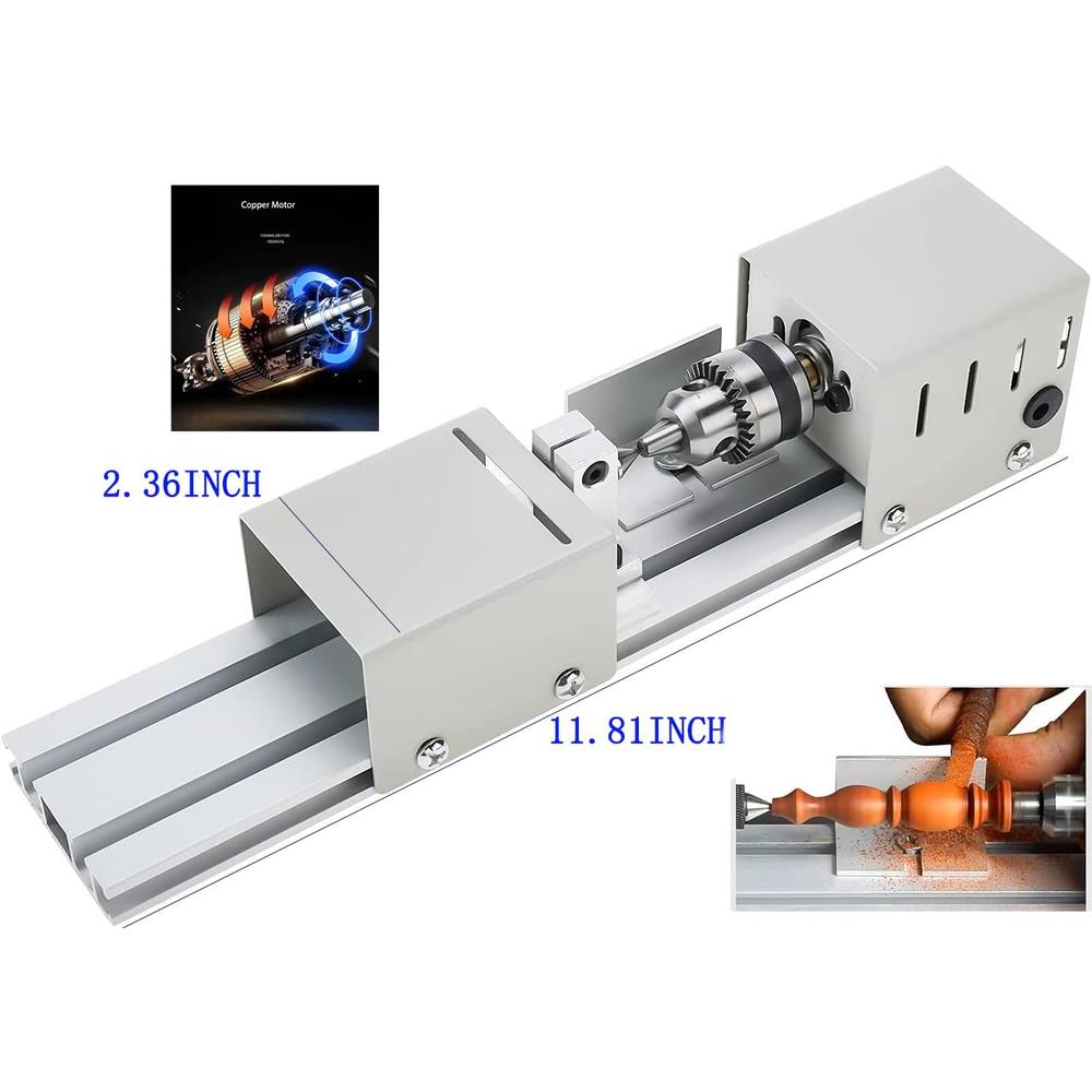 BJinegely Mini Lathe Beads Polisher Machine DIY Machining for Table Woodworking Power Wood Tool Lathe Set Grinding (Silver)