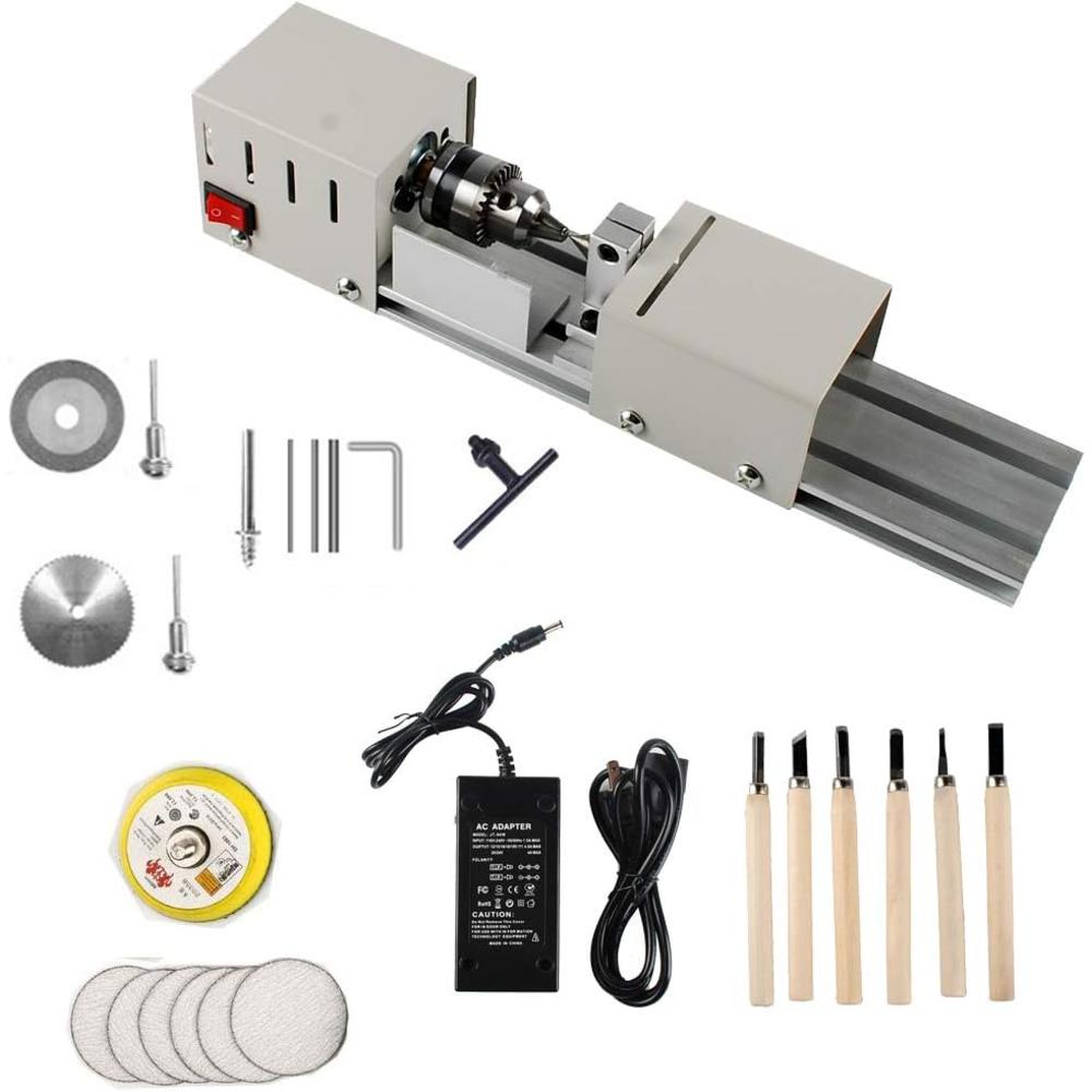 NW2 BAENRCY Mini Lathe Machine 12V-24VDC 96W Mini Wood Lathe Milling Accessories for DIY Woodworking Wood Drill Rotary Tool (Group