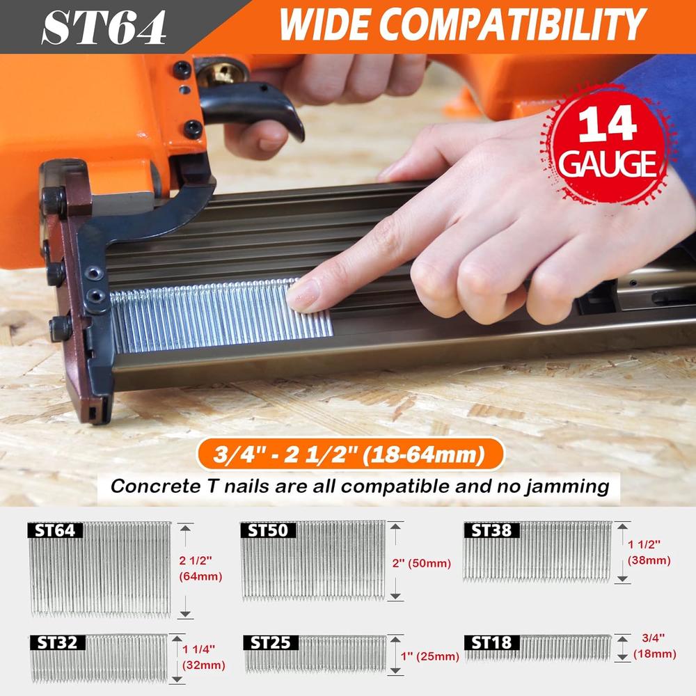 Foshan China-top Silver Buildi Kamsin ST64 14 Gauge Heavy Duty Pneumatic Concrete T Nailer, 1 Inch to 2-1/2 Inch T Nails, Air Power T Nail Gun for Truss Build