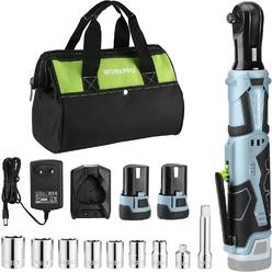WORKPRO Cordless Electric Ratchet Wrench, 3/8" 12V 40 Ft-lbs Power Ratchet Wrench Kit with 9-Piece Socket Accessory Set, Variable