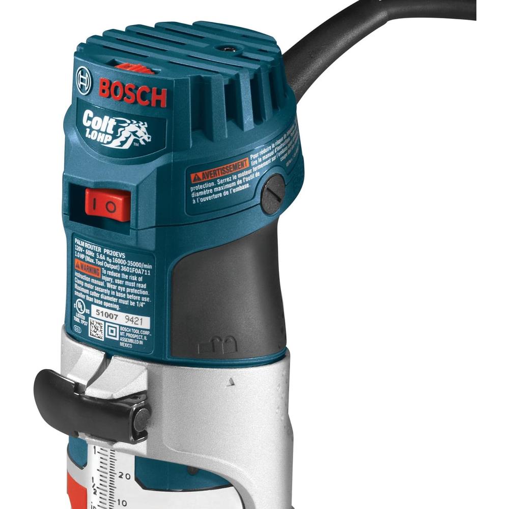 Bosch PR20EVS Router Tool, Colt 1-Horsepower 5.6 Amp Electronic Variable-Speed Palm Router