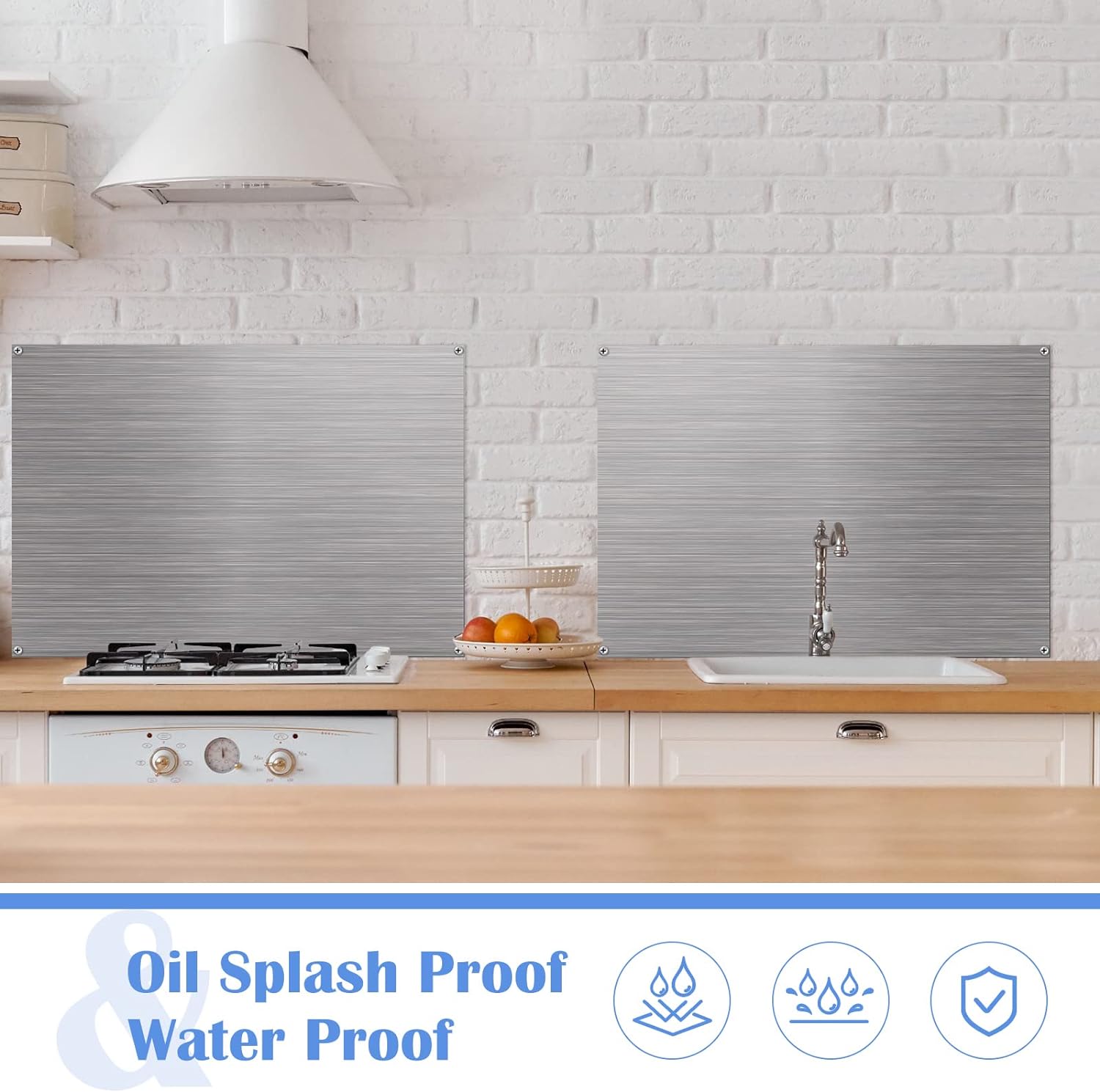 Zhengmy Zhengmy-Stainless_Steel-02 2 Pieces Stainless Steel Backsplash  Panel Double Sided Metal Sheet Backsplash Behind Stove 24 x 30 Inch Range  Hood Wall Shield