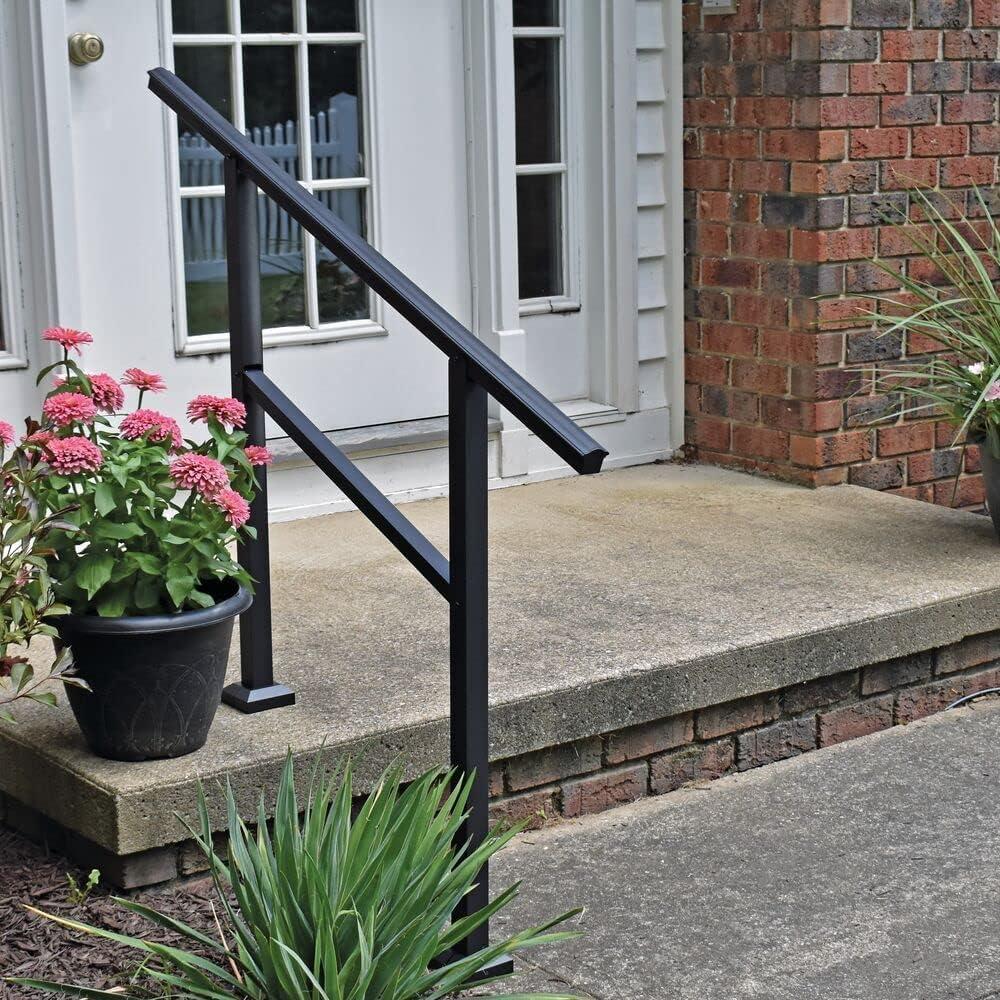 Metty Metal Handrails for Outdoor Steps 2 Ft Stair Handrail, Outdoor Stair Railing Fits 1 to 2 Steps, Wrought Iron Handrail for Concrete St