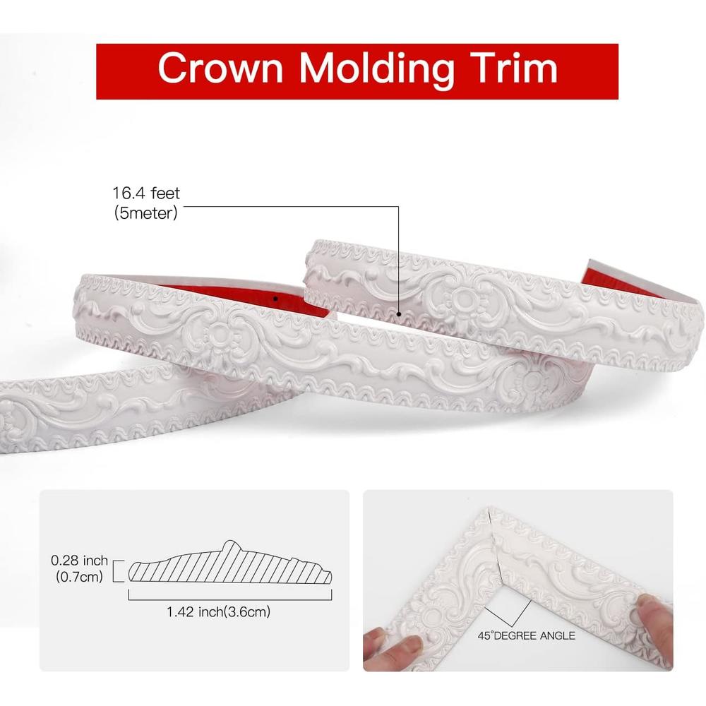 Yu huan shuang qi jia ju you x SUJIAMEI 16.4FT Flexible Molding Trim Self Adhesive, Peel and Stick Crown Molding Ceiling Molding, Wall Trim for Cabinet/Mirror