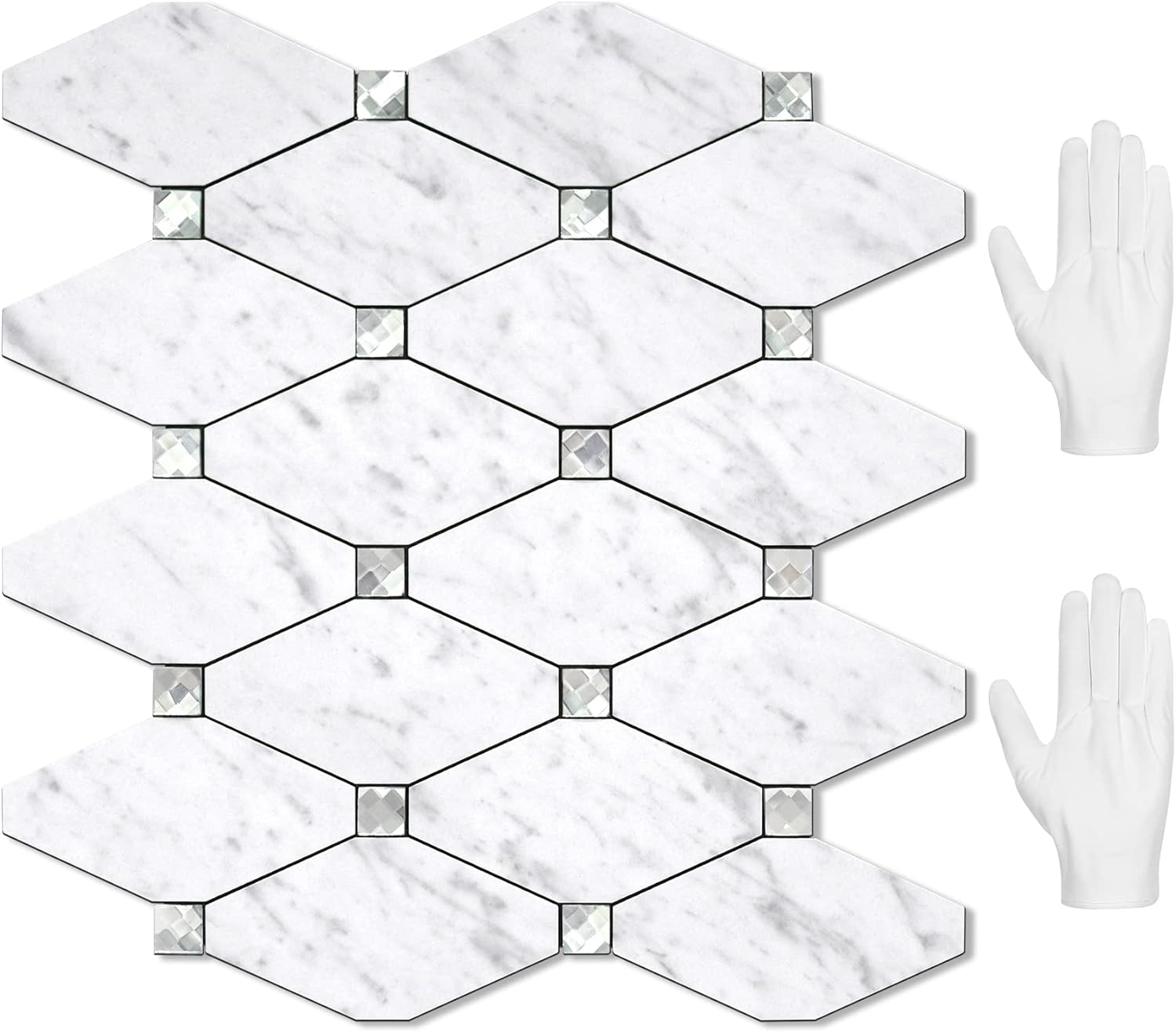 STICKGOO Direct STICKGOO 10 Sheets Peel and Stick Backsplash, Carrara White Stick on Mosaic Tiles for Kitchen Wall Decor, PVC Mixed Glass Self