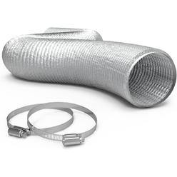 TerraBloom 8 Inch Aluminum Flex Duct - 8 FT Long, Flexible Ducting with 2 Clamps, 3 Layer HVAC Ventilation Air Hose - Great for Dryer, Gro