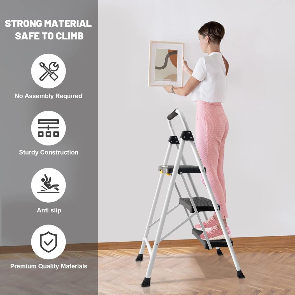 Soctone 3 Step Ladder, Folding Step Stool for Adults with Handle, Lightweight, Perfect for Kitchen