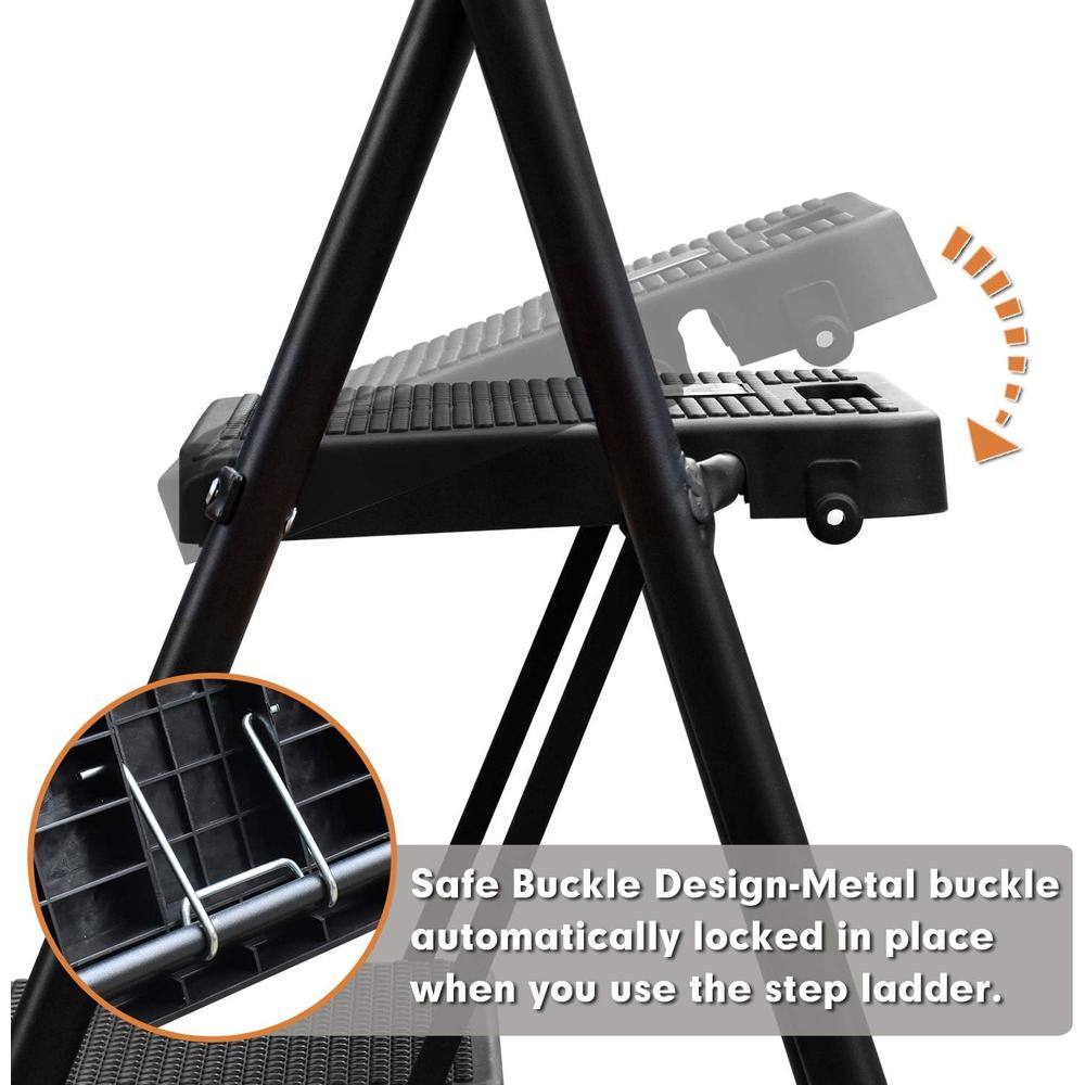 HBTower 3 Step Ladder, Folding Step Stool with Wide Anti-Slip Pedal, 500lbs Sturdy Steel Ladder, Convenient Handgrip, Lightweight, Port