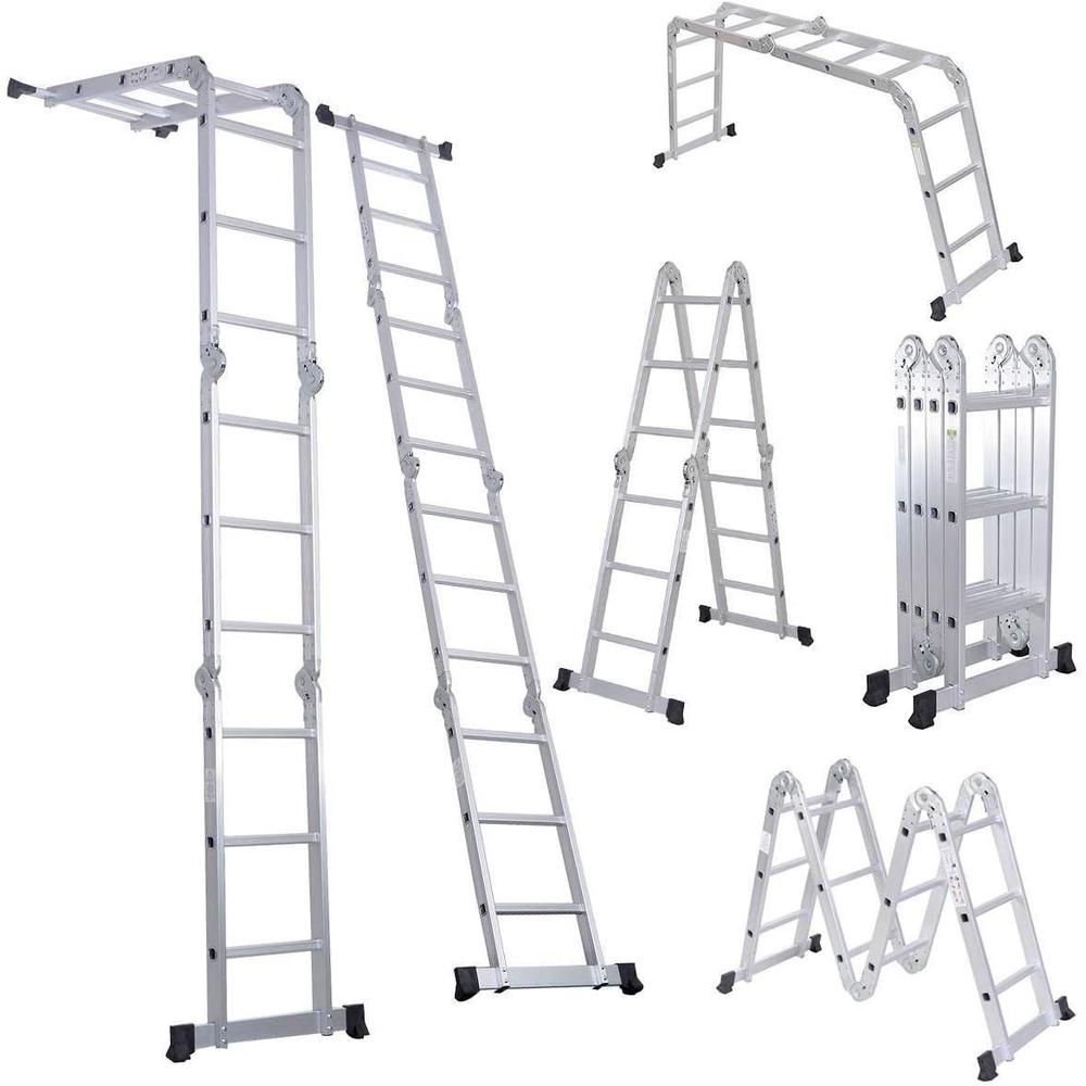 LUISLADDERS Folding Ladder Multi-Purpose Aluminium Extension 7 in 1 Step Heavy Duty Combination EN 131 Standard (12.5 Feet)