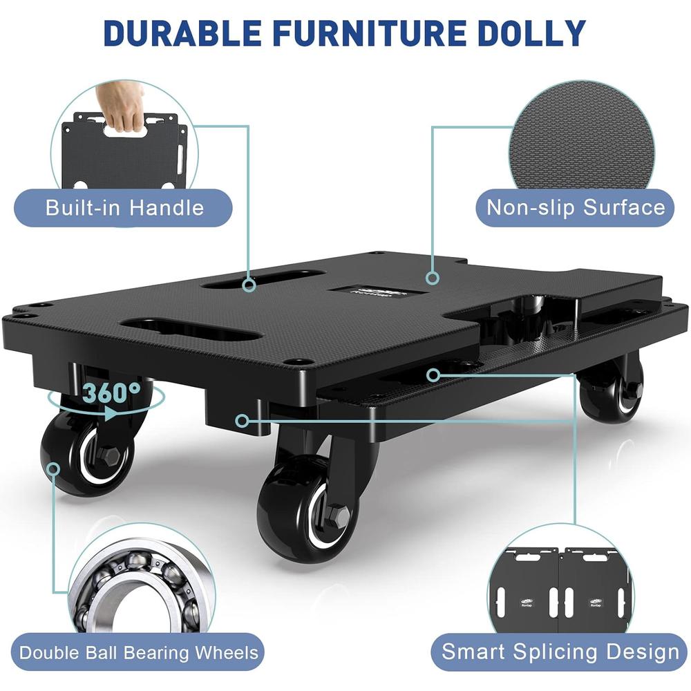Ronlap Furniture Dolly for Moving, Interlocking Moving Dollys with Wheels, Small Flat Dolly Cart with 2 Ropes, Furniture Roller Movers