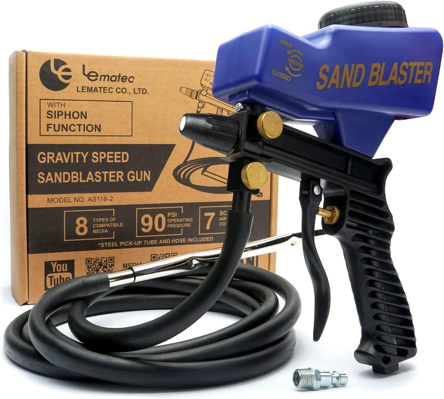 Ubiquitous Lematec LE Lematec Sand Blaster Gun Kit, Sandblaster, Rust Remover and Paint Stripper with Continuous Blasting, AS118-2 Media Blaster