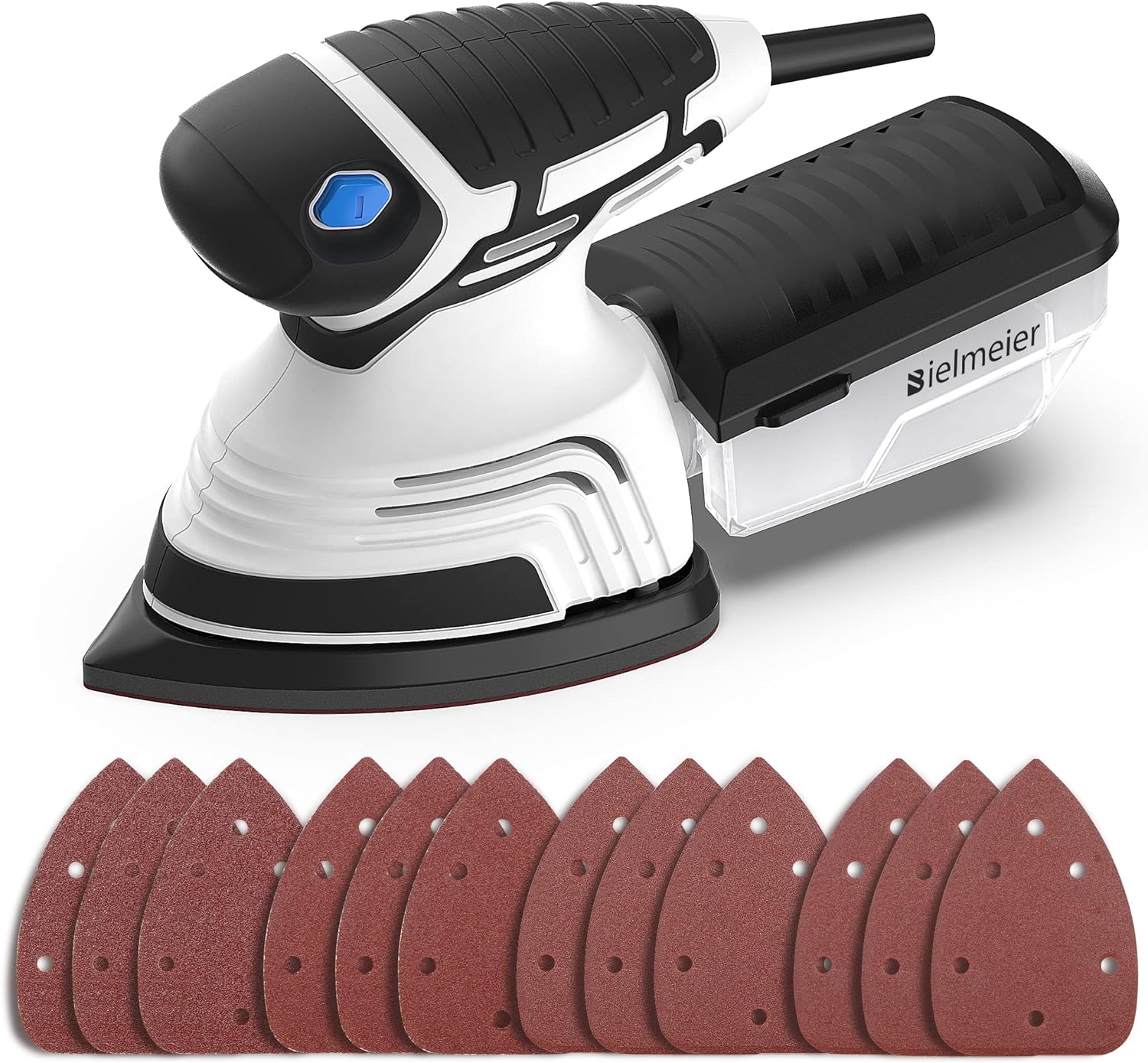 Bielmeier Detail Sander, Palm Sander with 12 Sandpapers and Dust Box,6Ft 14,000 OPM Corded Electric Sander for Woodworking