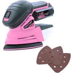 Pink Power Detail Sander for Woodworking 20V Cordless Electric Hand Sander for Wood Furniture - Mini Palm Sander Tool w/ Sandpaper, Li-Ion