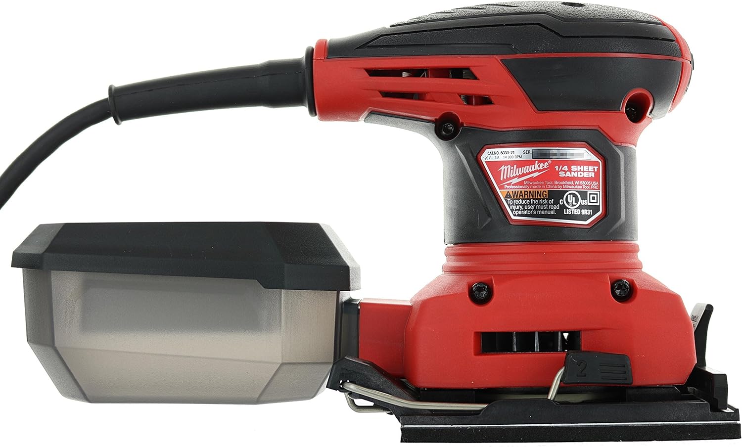 Milwaukee 6033-21 3 Amp 1/4 Sheet Orbital 14,000 OBM Compact Palm Sander with Dust Canister (2 Sheets of Sandpaper Included)