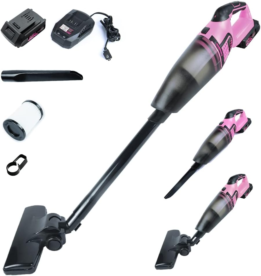 Pink Power Lightweight Cordless Vacuum Cleaner for Home Cleaning 20V Rechargeable Battery Cordless Stick Vacuum Cleaner &#226;&#12