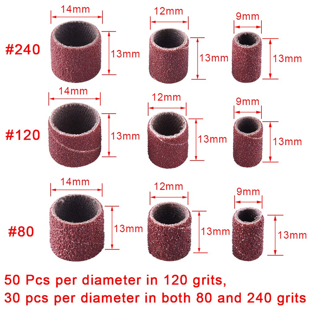 Generic AUSTOR 345 Pcs Sander Drum Kit - 330 Pcs Nail Sanding Drum Sleeves(80#/120#/240#) 12 Pcs Drum Manrels 2 Pcs Self-Tightening Dri