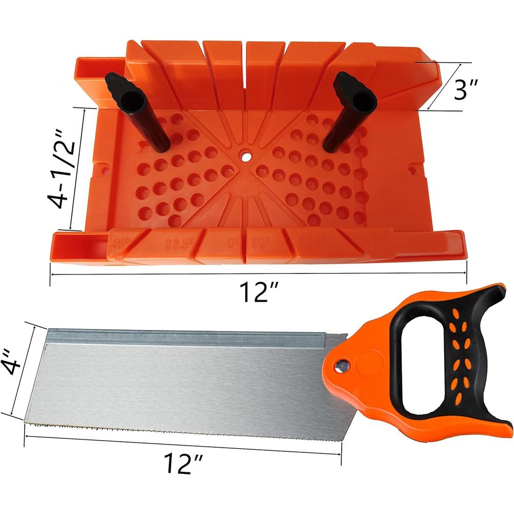 ACEgoes 12" Miter Box with Saw Included, Reinforced Steel Back Saw for Accurate Cutting, Preset 90 Degree 45 Degree 22.5 Degree an