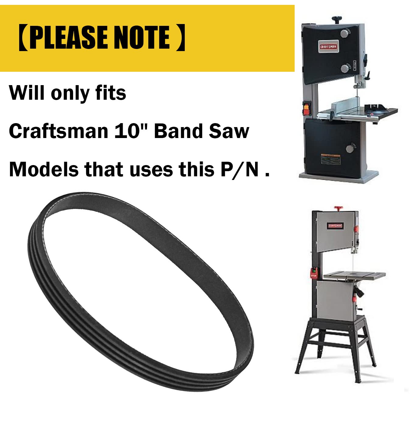 Generic 119214000 BandSaw Drive Belt for Craftsman 10 Inch Band Saw 1/3 HP Motor 1-JL22020003 119.214000 124.214000 351.214000 (Ribbed
