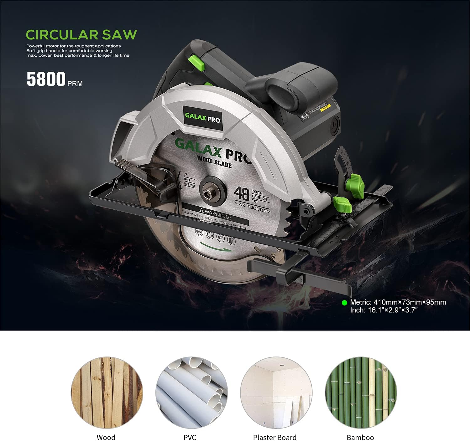 GALAX PRO Circular Saw 5800 RPM Hand-Held Cord Circular Saw, 10 Amp with 7-1/4 Inch Blade, Adjustable Cutting Depth (1-5/8" to 2-1/2