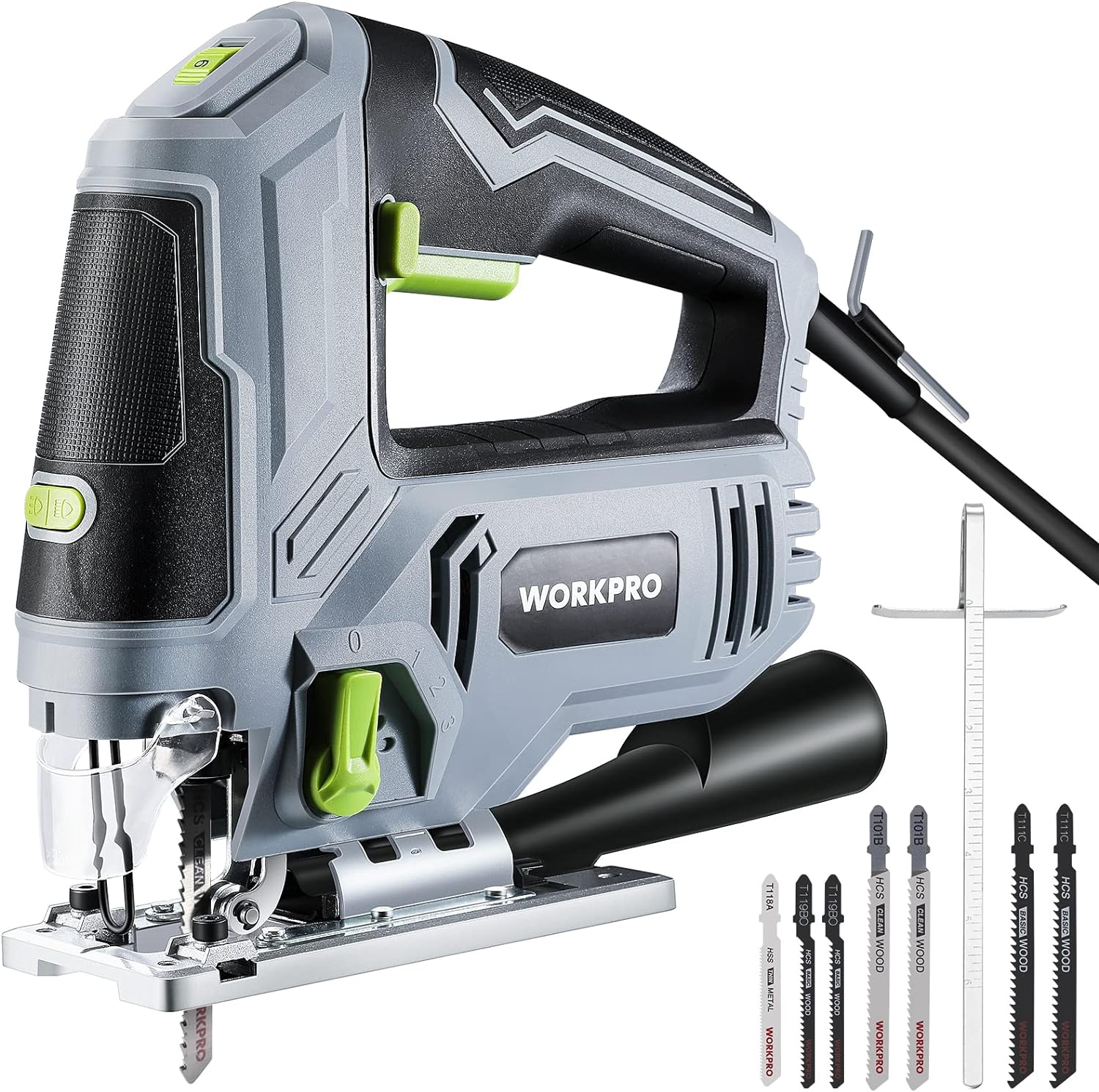 WORKPRO Jigsaw, 6.5AMP 850W Corded Electric Jig Saw Tool Kit with 6 Variable Speeds, 7 Blades, &#194;&#177;45&#194;&#17