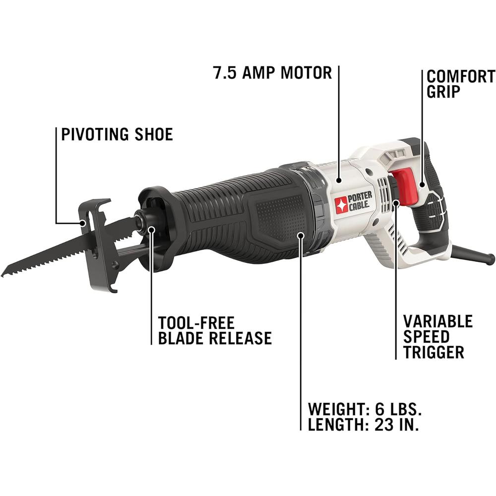 Porter-Cable Reciprocating Saw, Variable Speed, 7.5-Amp, Corded (PCE360)