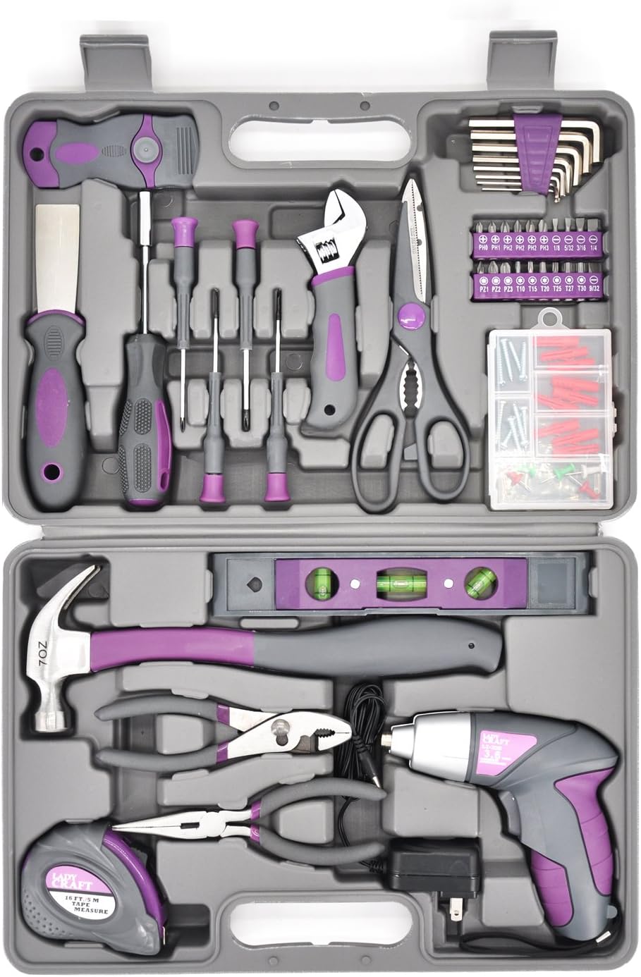 youngSun Werktough 44PCS 3.6V/4V Cordless Screwdriver Tool Kit Set Pink Color Tools Lady Tools Kit Home Repair Set Toolbox Hand Tool Kit