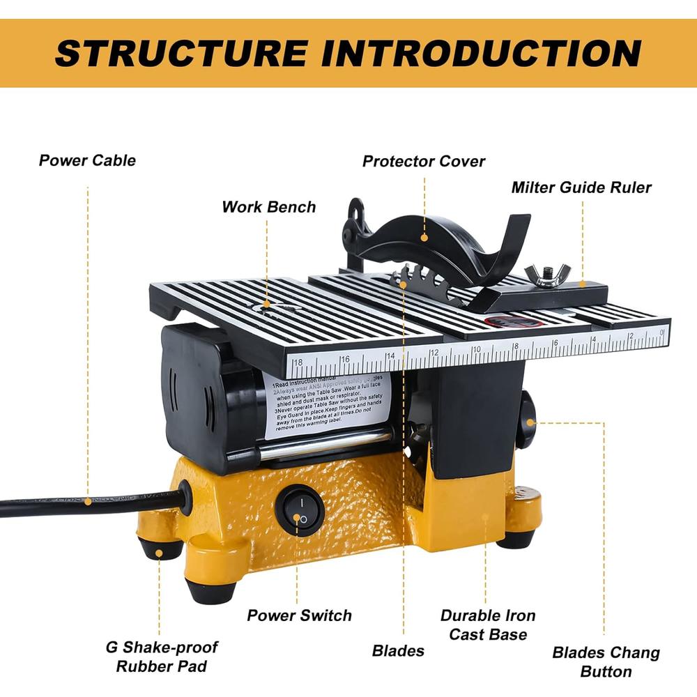 Geeyae 4" Mini Table Saw, Portable Miter Saw Hobby Table Saw Bench Electric Cutting Machine for DIY Handmade Woodworking Crafts,