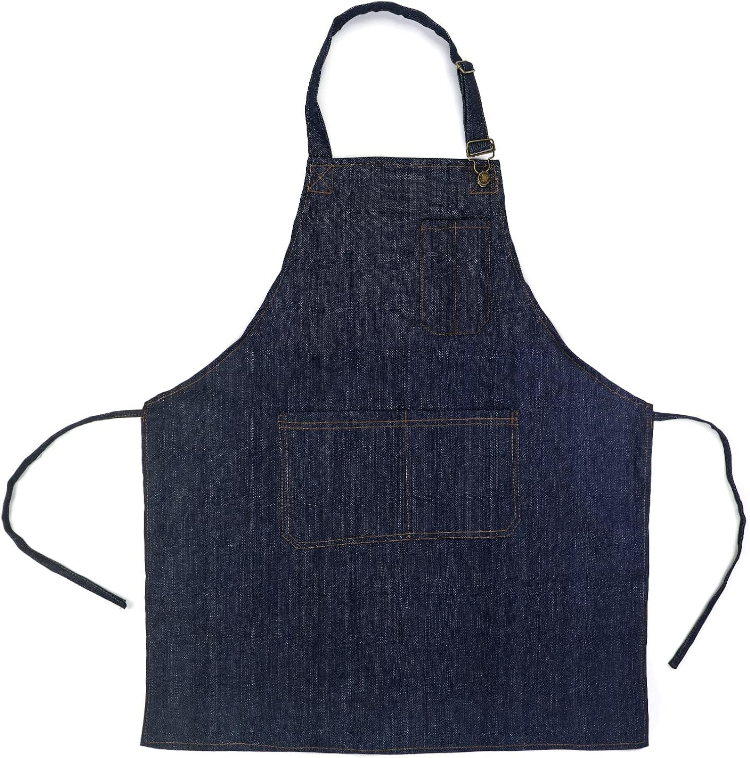 Generic QWORK Heavy Duty Denim Work Apron With Pockets, Adjustable Jean Tool Apron for Men and Women