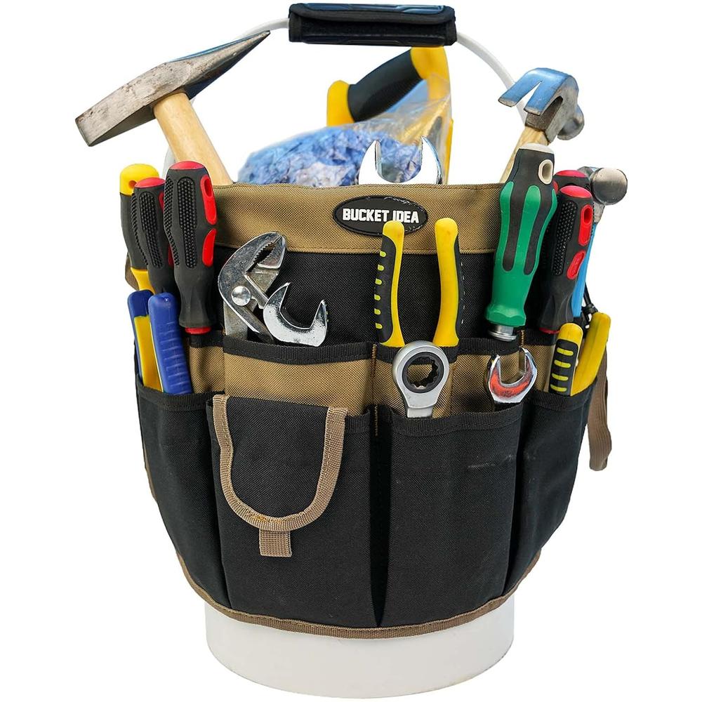 MeloTough Bucket Idea Bucket Tool Organizer With 35 Pockets Fits to 3.5-5 Gallon Bucket (Khaki) &#226;&#128;&#166;