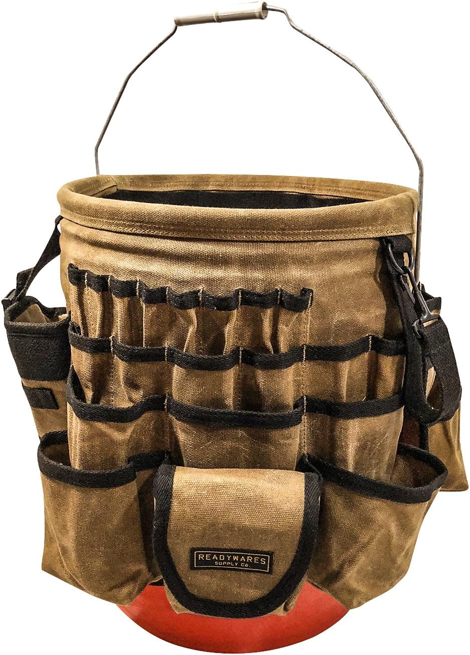 Readywares Waxed Canvas Tool Bucket Organizer, Heavy Duty with 58 Pockets,  Designed to Fit a Standard 5 Gallon Bucket