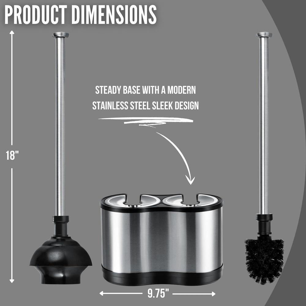 ToiletTree Products Modern Deluxe Freestanding Toilet Brush and Plunger Combo 2 Pack (Stainless Steel, Brush and Plunger Combo Set 4.5&#226;
