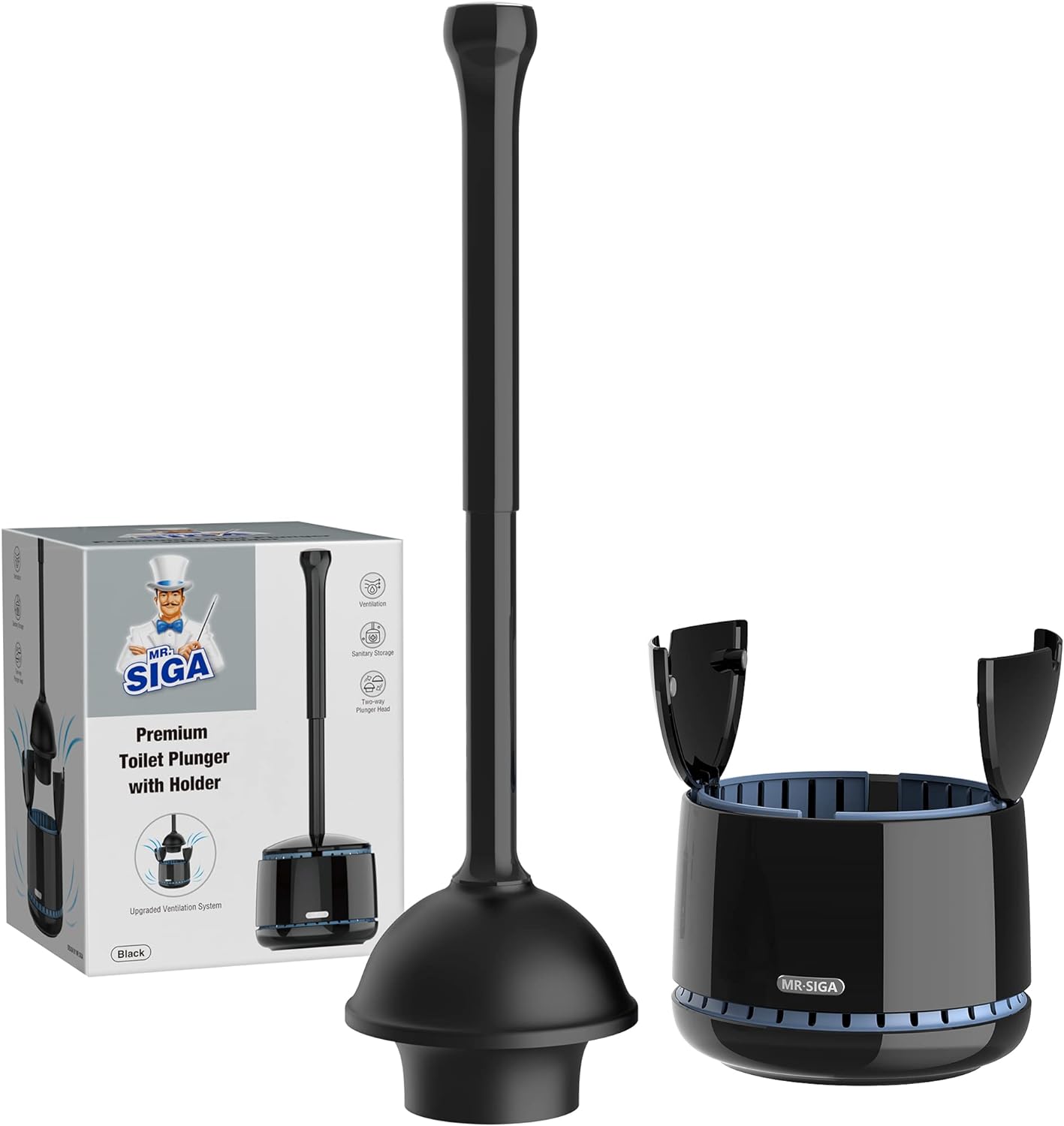Ningbo Shijia Cleaning Tools C MR.SIGA Toilet Plunger with Holder, Heavy Duty Toilet Plunger and Holder Combo for Bathroom Cleaning, Black