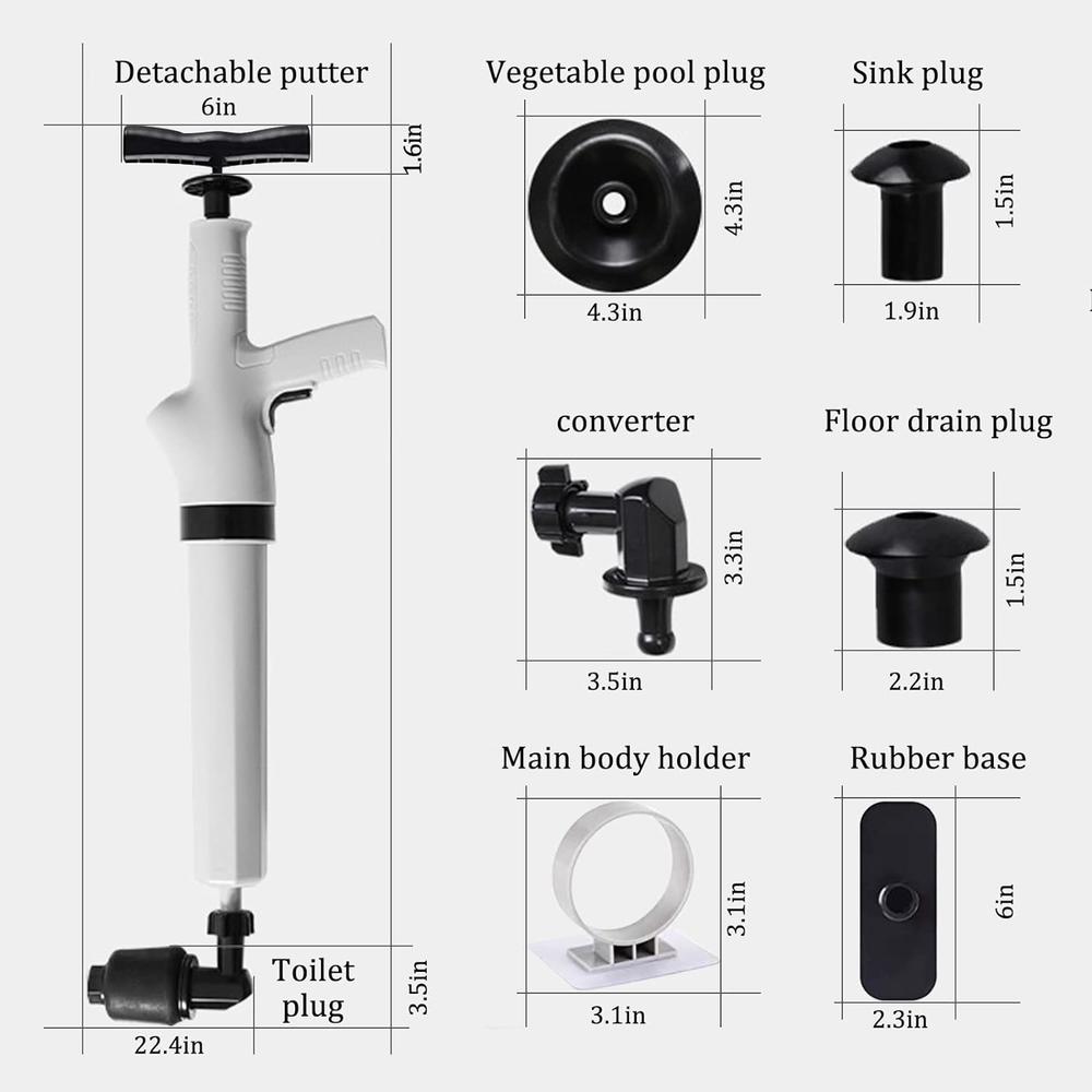 &#226;&#128;&#142;Shineyard 9 in 1 Air Plunger for Toilet, Toilet Plunger, Drain Plumb Plunger, Power Plunger, High Pressure with 9 Detachable Assembly Hea