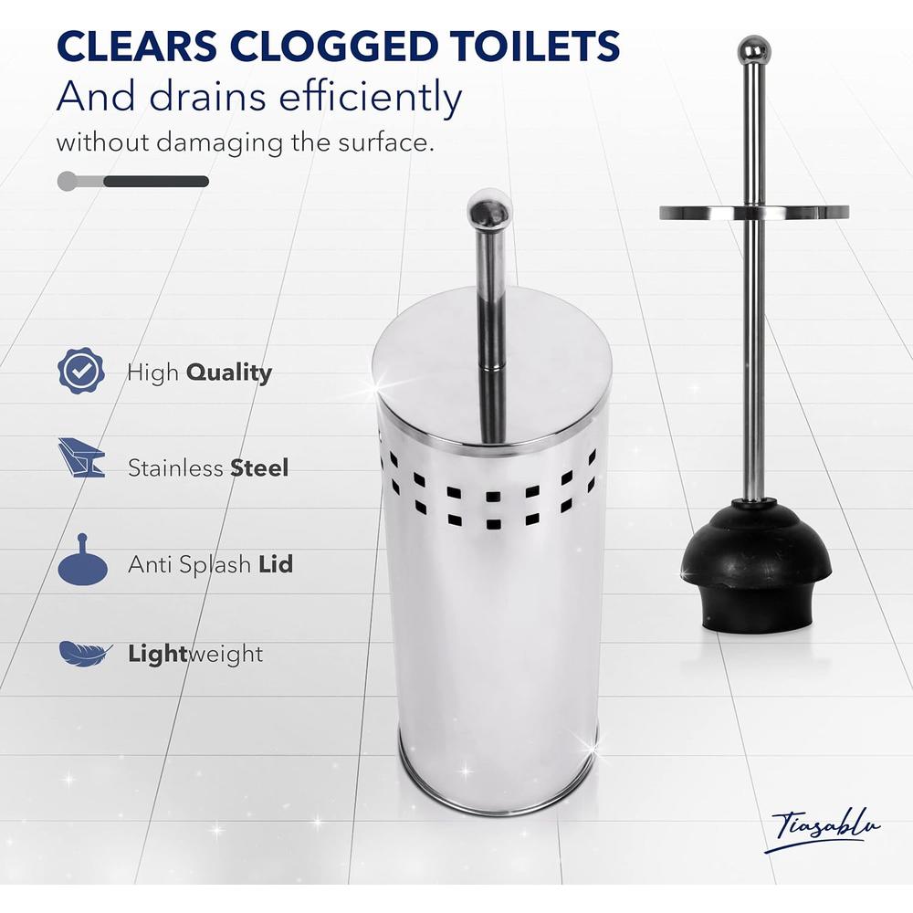 Tiasablu Plunger with Concealed Holder - Heavy Duty Plunger for Toilet, Plungers for Bathroom, No Splash Back, Long Handle - Discreet To