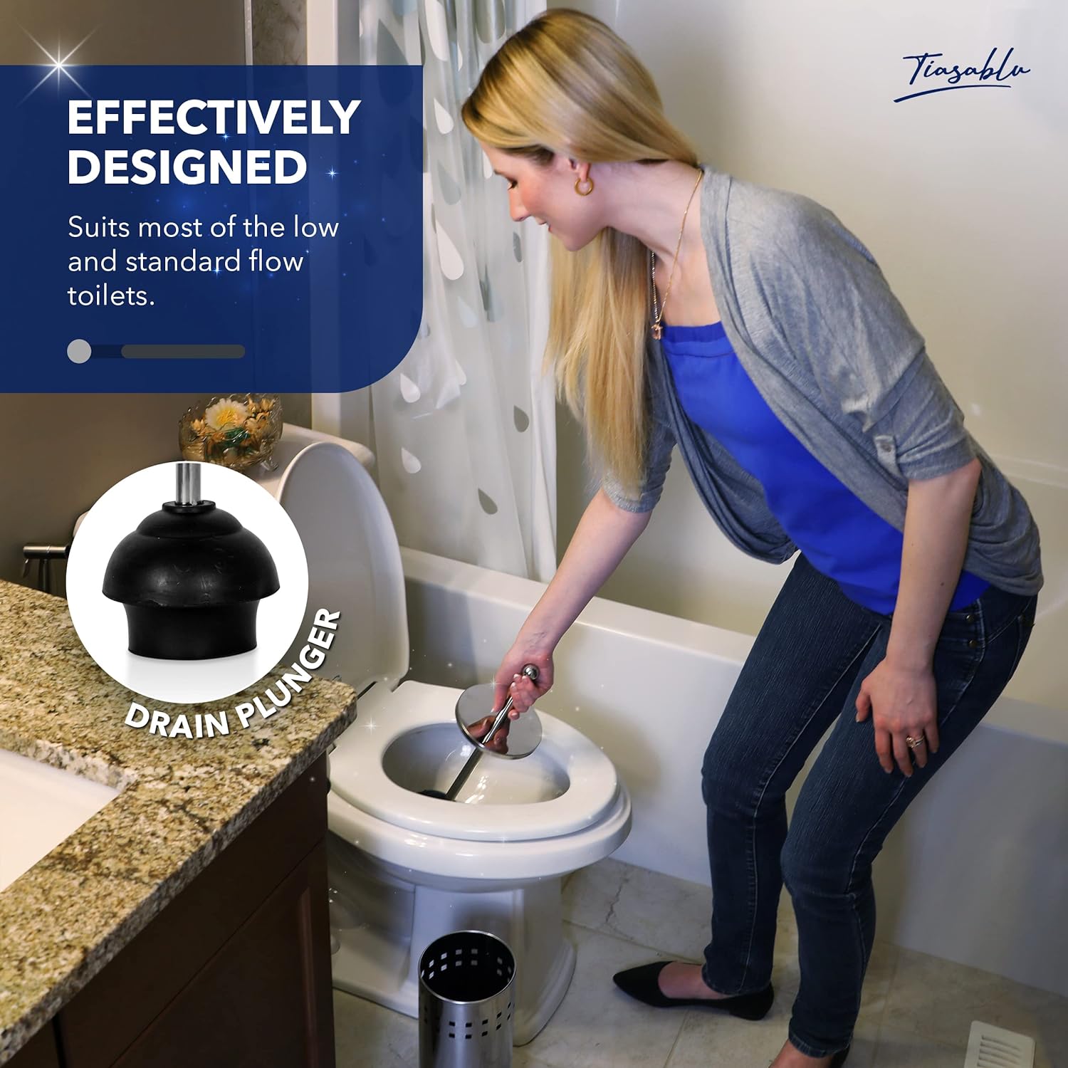 Tiasablu Plunger with Concealed Holder - Heavy Duty Plunger for Toilet, Plungers for Bathroom, No Splash Back, Long Handle - Discreet To