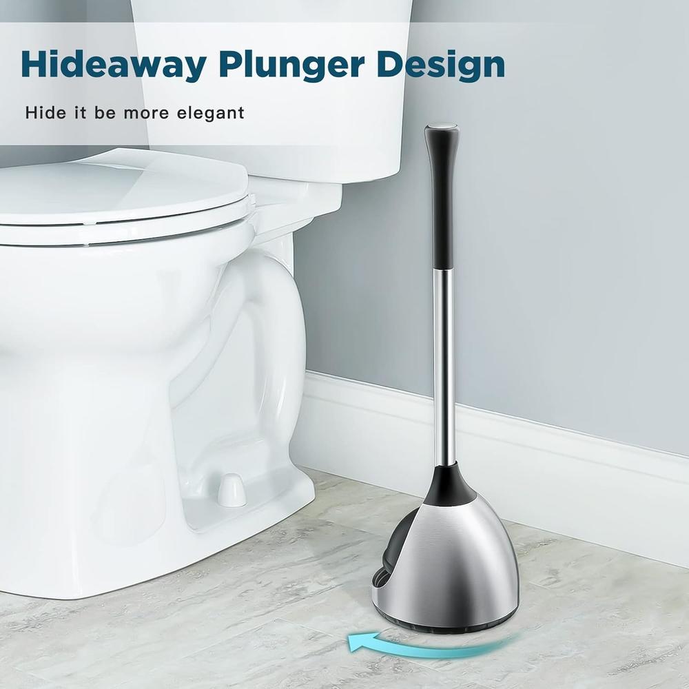 Roleader Toilet Plunger Holder for Bathroom Cleaning Heavy Duty Toilet Scrubber Plungers Combo with Long Handle- Hideaway Stainless Stee