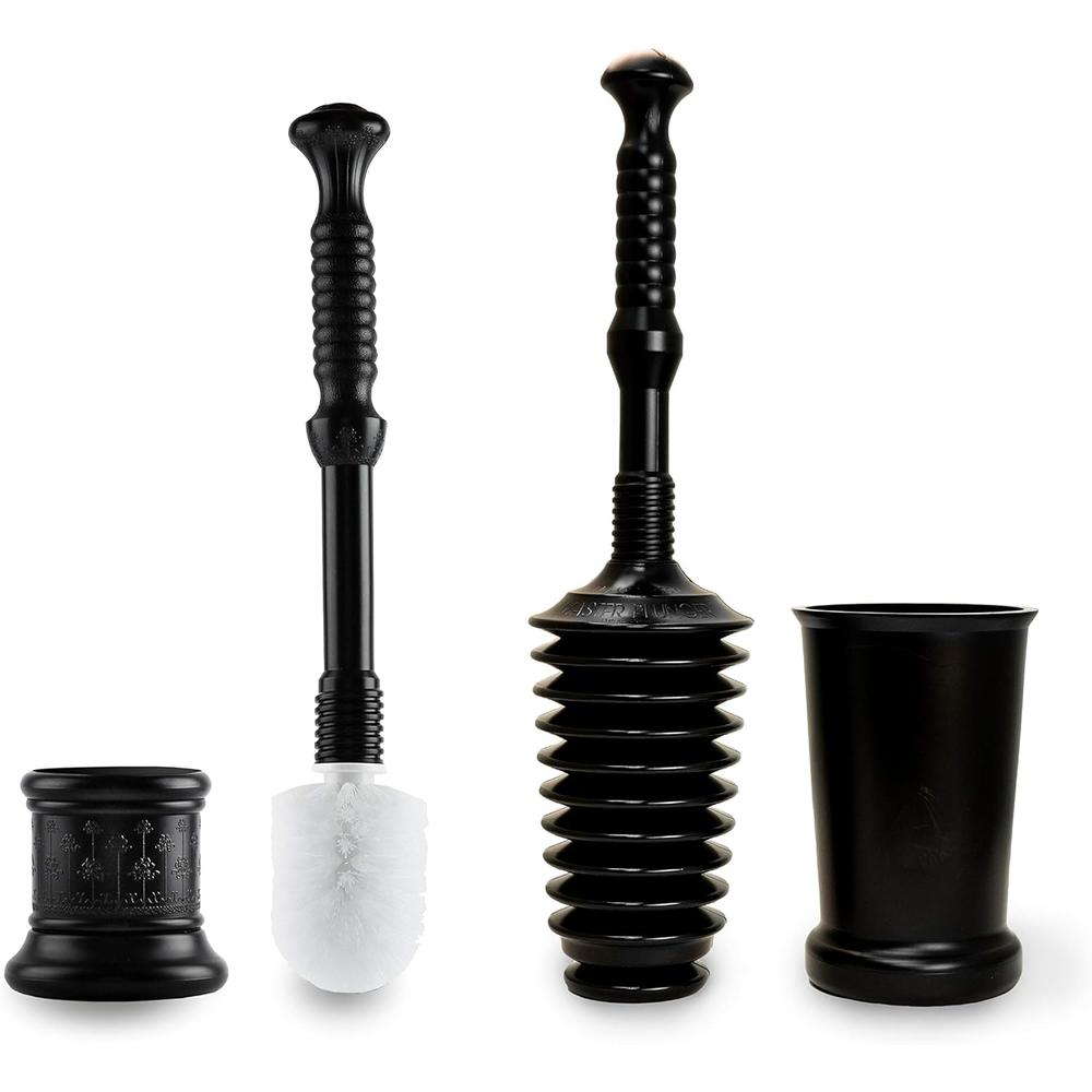 GTWater Products, Inc Master Plunger Bathroom Kit Toilet Plunger and Toilet Brush with Buckets, Black