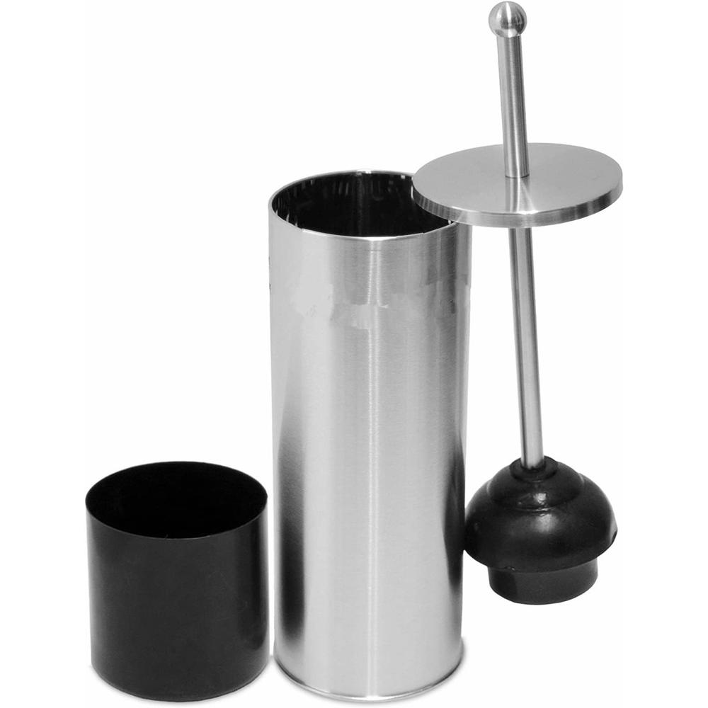 Gecious Chrome Toilet Plunger with Holder Bathroom Metal Canister Holder Drip Cup, Heavy Duty, Deep Cleaning Silver