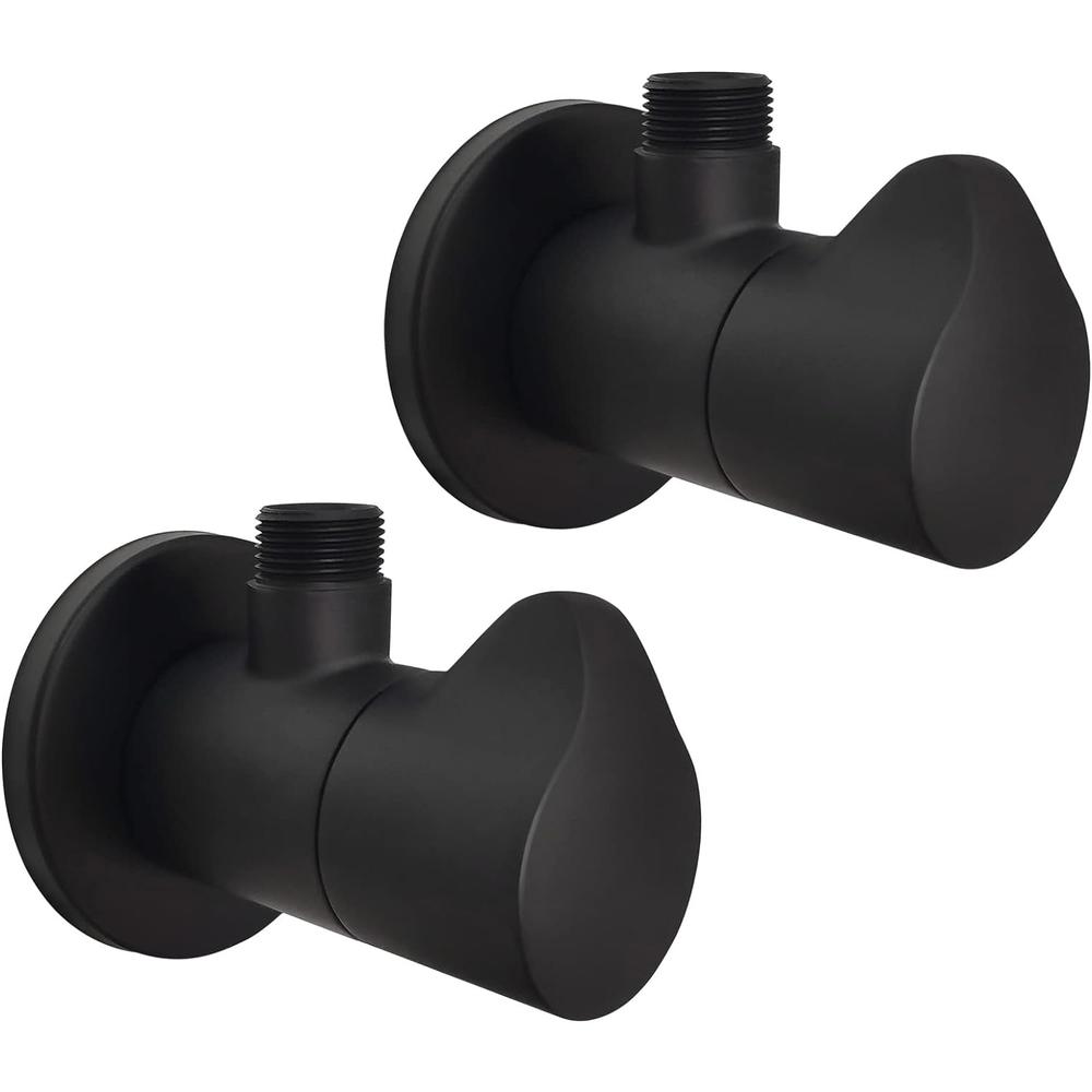GZILA 2-Pack  Angle Stop Valve Matte Black, 1/2 Inch Inlet x 3/8 Inch Outlet 1/4 Turn Shut Off Water Angle Valve with Flange, Solid B