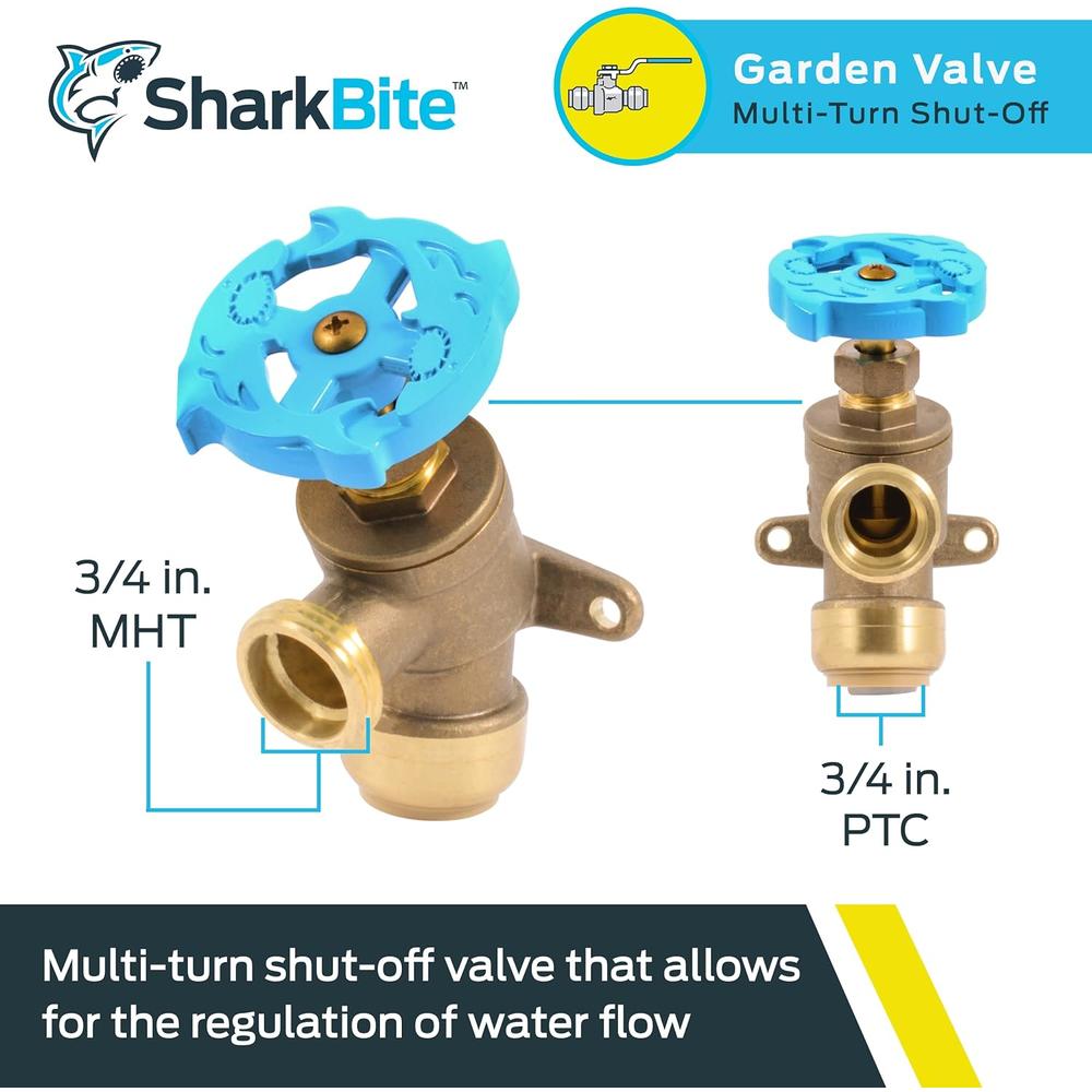 Cash Acme SharkBite 3/4 Inch x 3/4 Inch MHT Garden Valve, Multi Turn, Push to Connect Brass Plumbing Fitting, PEX Pipe, Copper, CPVC, PE-
